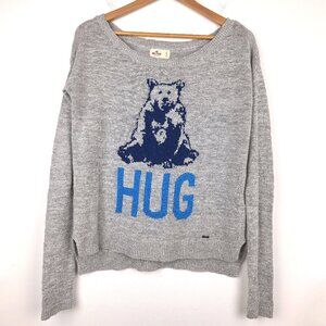 Novelty Bear Hug Sweater, Size S. Gray blue. y2k. Cotton blend Stretch Hollister